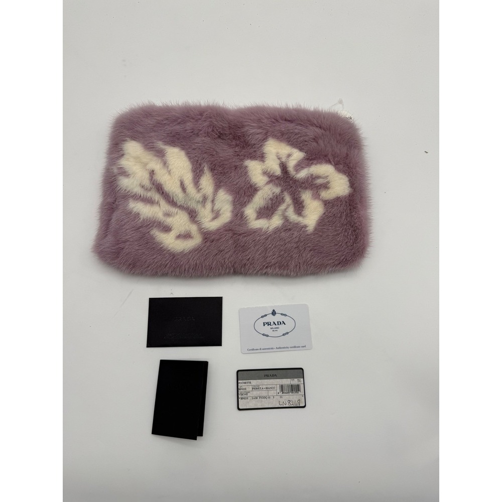 Prada Visone Mink Fur Clutch Pochette Primula & Bianco Floral
